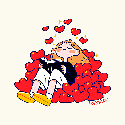PSD 여자 행복 어린이 일러스트 한명 미소 들기 앉기 소녀 취미 책 빨간색 반짝임 독서 눈감음 하트 웅크림 소녀한명만 일러캐릭터 모양 캐릭터 1 감정 컬러 모션 표정 사람 여자한명만 소녀만 파일형식