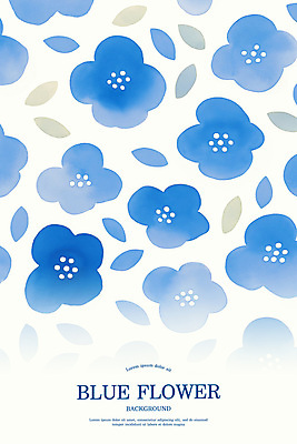 PSD 꽃잎 백그라운드 잎 패턴 꽃백그라운드 일러스트 수채화 사람없음 파란색 국내일러스트 식물 꽃 컬러 무늬 파일형식