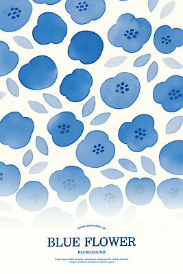 PSD 꽃잎 백그라운드 잎 패턴 꽃백그라운드 일러스트 수채화 사람없음 파란색 국내일러스트 식물 꽃 컬러 무늬 파일형식