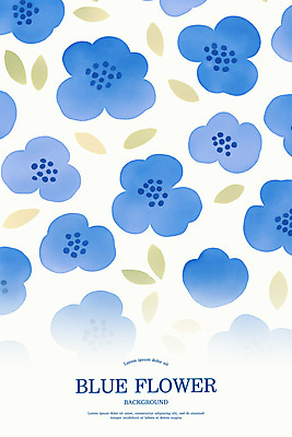 PSD 꽃잎 백그라운드 잎 패턴 꽃백그라운드 일러스트 수채화 사람없음 파란색 국내일러스트 식물 꽃 컬러 무늬 파일형식