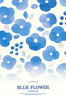 PSD 꽃잎 백그라운드 잎 패턴 꽃백그라운드 일러스트 수채화 사람없음 파란색 국내일러스트 식물 꽃 컬러 무늬 파일형식