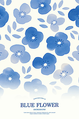 PSD 꽃잎 백그라운드 잎 패턴 꽃백그라운드 일러스트 수채화 사람없음 파란색 국내일러스트 식물 꽃 컬러 무늬 파일형식