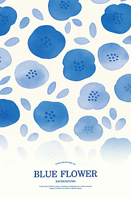 PSD 꽃잎 백그라운드 잎 패턴 꽃백그라운드 일러스트 수채화 사람없음 파란색 국내일러스트 식물 꽃 컬러 무늬 파일형식