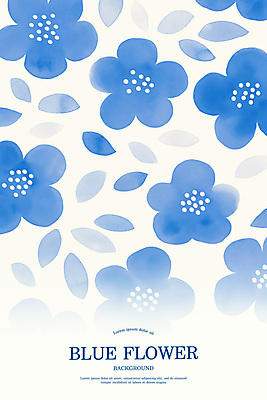 PSD 꽃잎 백그라운드 잎 패턴 꽃백그라운드 일러스트 수채화 사람없음 파란색 국내일러스트 식물 꽃 컬러 무늬 파일형식