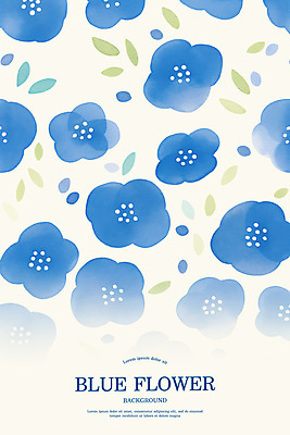 PSD 꽃잎 백그라운드 잎 패턴 꽃백그라운드 일러스트 수채화 사람없음 파란색 국내일러스트 식물 꽃 컬러 무늬 파일형식