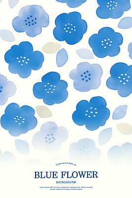 PSD 꽃잎 백그라운드 잎 패턴 꽃백그라운드 일러스트 수채화 사람없음 파란색 국내일러스트 식물 꽃 컬러 무늬 파일형식