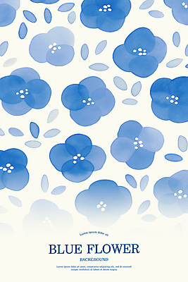 PSD 꽃잎 백그라운드 잎 패턴 꽃백그라운드 일러스트 수채화 사람없음 파란색 국내일러스트 식물 꽃 컬러 무늬 파일형식
