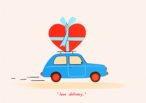 JPG 행복 리본 일러스트 화이트데이 자동차 발렌타인데이 선물 사람없음 운전 로맨틱 운송업 하트 국내일러스트 AI일러스트 AI콘텐츠 모양 감정 산업 육상교통 컨셉 모션 데이이벤트 파일형식