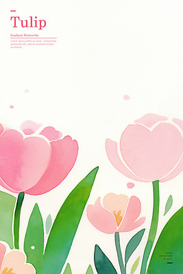 PSD 분홍색 잎 꽃백그라운드 일러스트 봄꽃 수채화 사람없음 초록색 튤립 국내일러스트 식물 꽃 컬러 백그라운드 봄 파일형식