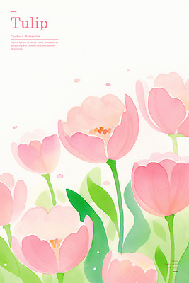 PSD 분홍색 잎 꽃백그라운드 일러스트 봄꽃 수채화 사람없음 연두색 튤립 국내일러스트 식물 꽃 컬러 백그라운드 초록색 봄 파일형식