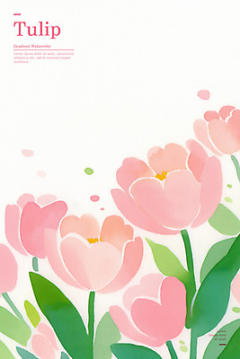 PSD 분홍색 잎 꽃백그라운드 일러스트 봄꽃 수채화 사람없음 초록색 튤립 국내일러스트 식물 꽃 컬러 백그라운드 봄 파일형식