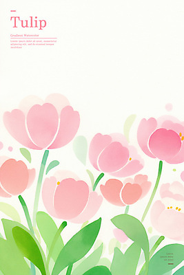 PSD 분홍색 잎 꽃백그라운드 일러스트 봄꽃 수채화 사람없음 튤립 국내일러스트 식물 꽃 컬러 백그라운드 봄 파일형식