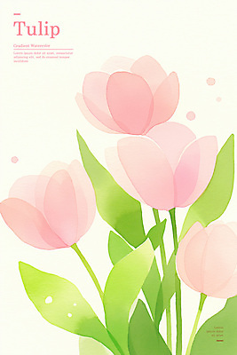 PSD 분홍색 잎 꽃백그라운드 일러스트 봄꽃 수채화 사람없음 연두색 튤립 국내일러스트 식물 꽃 컬러 백그라운드 초록색 봄 파일형식