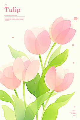 PSD 분홍색 잎 꽃백그라운드 일러스트 봄꽃 수채화 사람없음 연두색 튤립 국내일러스트 식물 꽃 컬러 백그라운드 초록색 봄 파일형식