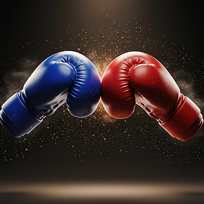 JPG 편집이미지 불꽃 사람없음 빨간색 파란색 경쟁 주먹 글러브 권투글러브 충돌 사회이슈 무역 싸움 갈등 분쟁 정치 관세 이미지편집 편집실사 AI컴퓨터그래픽 AI콘텐츠 산업 스포츠용품 컬러 장갑 컨셉 모션 불 CG 세금 파일형식