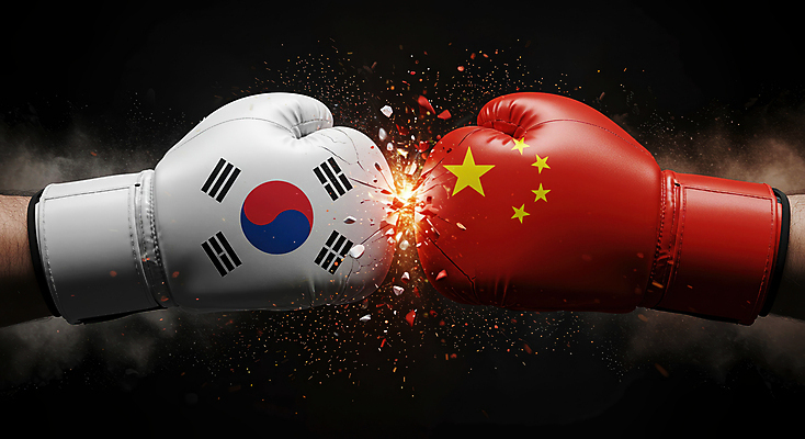 JPG 편집이미지 손 불꽃 한국 신체부위 중국 경쟁 주먹 손상 권투글러브 파편 태극기 충돌 오성홍기 사회이슈 무역 싸움 갈등 분쟁 정치 관세 이미지편집 편집실사 AI컴퓨터그래픽 AI콘텐츠 산업 아시아 컨셉 모션 불 사람 글러브 국기 CG 세금 파일형식