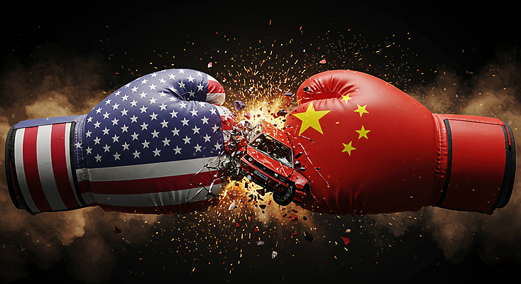 JPG 편집이미지 자동차 불꽃 사람없음 미국 중국 경쟁 주먹 손상 권투글러브 연기 성조기 파편 충돌 오성홍기 사회이슈 무역 싸움 갈등 분쟁 정치 관세 이미지편집 편집실사 AI컴퓨터그래픽 AI콘텐츠 산업 아시아 육상교통 컨셉 북아메리카 모션 불 글러브 국기 CG 세금 파일형식