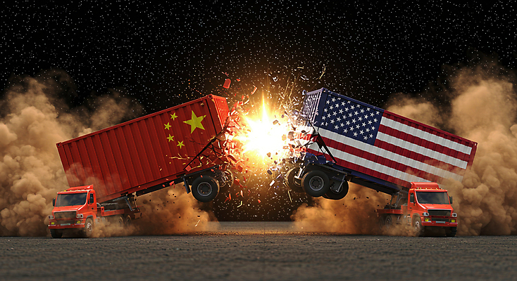 JPG 편집이미지 불꽃 사람없음 미국 중국 경쟁 손상 연기 성조기 파편 컨테이너 폭발 오성홍기 사회이슈 무역 싸움 갈등 화물트럭 분쟁 정치 관세 이미지편집 편집실사 AI컴퓨터그래픽 AI콘텐츠 산업 아시아 컨셉 북아메리카 모션 불 트럭 국기 CG 세금 파일형식