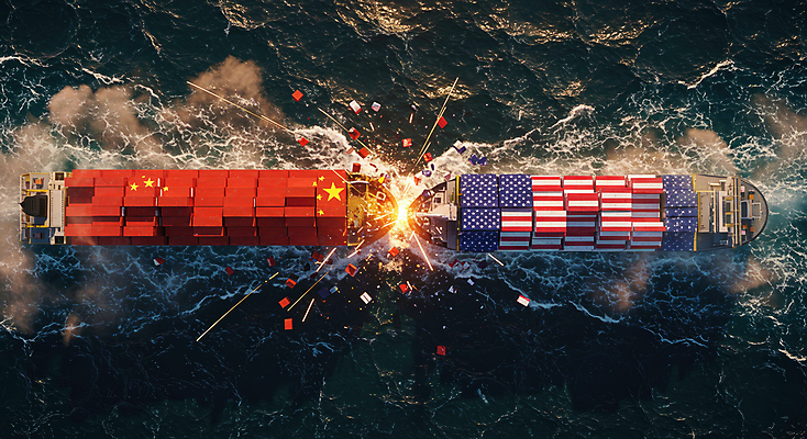 JPG 편집이미지 물결 바다 사람없음 미국 중국 경쟁 손상 성조기 파편 컨테이너 화물선 오성홍기 사회이슈 무역 싸움 갈등 분쟁 정치 관세 이미지편집 편집실사 AI컴퓨터그래픽 AI콘텐츠 산업 아시아 컨셉 북아메리카 배_교통 모션 국기 CG 세금 파일형식