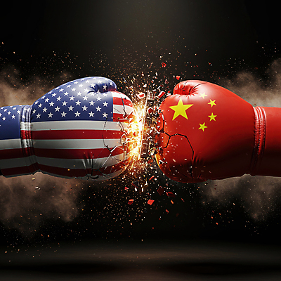 JPG 편집이미지 불꽃 사람없음 미국 중국 경쟁 주먹 손상 권투글러브 성조기 파편 충돌 오성홍기 사회이슈 무역 싸움 반도체 갈등 분쟁 정치 관세 이미지편집 편집실사 AI컴퓨터그래픽 AI콘텐츠 산업 아시아 컨셉 북아메리카 모션 불 글러브 국기 CG 세금 파일형식