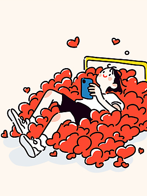 전신 여자 일러스트 한명 미소 들기 성인 스마트폰 눕기 하트 가득함 소셜네트워크 좋음 성인여자한명만 묻힘 국내일러스트 AI파일 모양 1 컨셉 모션 표정 사람 핸드폰 스마트기기 여자한명만 성인여자만 파일형식 벡터