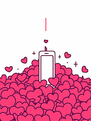 일러스트 사람없음 스마트폰 하트 가득함 소셜네트워크 좋음 묻힘 국내일러스트 AI파일 모양 컨셉 모션 핸드폰 스마트기기 파일형식 벡터