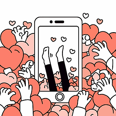 손 일러스트 여러명 신체부위 스마트폰 하트 다리 가득함 소셜네트워크 좋음 묻힘 국내일러스트 AI파일 모양 다수 컨셉 모션 사람 핸드폰 스마트기기 파일형식 벡터