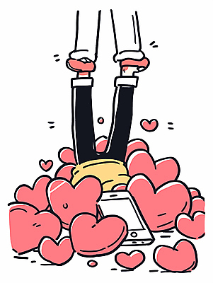 일러스트 성인 두명 스마트폰 눕기 하트 다리들기 소셜네트워크 좋음 성인만 묻힘 국내일러스트 AI파일 모양 컨셉 모션 사람 핸드폰 스마트기기 파일형식 벡터