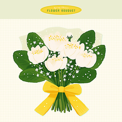 PSD 리본 부케 일러스트 봄꽃 수채화 사람없음 초록색 국내일러스트 꽃 컬러 꽃다발 봄 파일형식