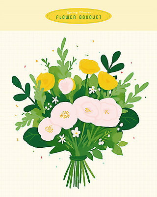 PSD 부케 일러스트 봄꽃 수채화 사람없음 초록색 국내일러스트 꽃 컬러 꽃다발 봄 파일형식