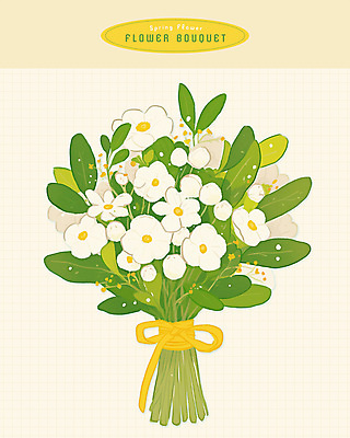 PSD 리본 부케 일러스트 봄꽃 수채화 사람없음 초록색 국내일러스트 꽃 컬러 꽃다발 봄 파일형식