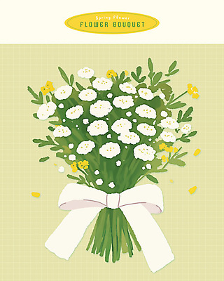 PSD 리본 부케 일러스트 봄꽃 수채화 사람없음 초록색 국내일러스트 꽃 컬러 꽃다발 봄 파일형식