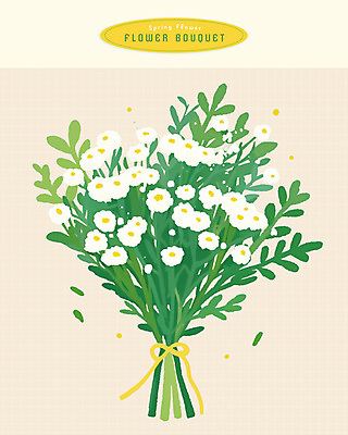 PSD 리본 부케 일러스트 봄꽃 수채화 사람없음 초록색 국내일러스트 꽃 컬러 꽃다발 봄 파일형식