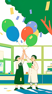 전신 PSD 나무 학생 여자 남자 교복 일러스트 학교 청소년 함께함 두명 초록색 친구 학습 앞치마 꿈 의사가운 실험복 장래희망 풍선 십대만 국내일러스트 식물 옷 교육 컬러 컨셉 관계 사람 의사 가운 파일형식