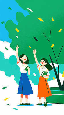 전신 PSD 나무 구름 학생 여자 교복 일러스트 학교 청소년 하늘 함께함 미소 두명 책 초록색 친구 학습 손들기 꿈 가리킴 장래희망 십대여자만 국내일러스트 자연요소 식물 옷 교육 컬러 컨셉 관계 모션 표정 사람 손짓 여자만 십대만 파일형식