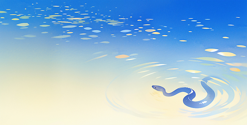 JPG 물결 일러스트 새해 사람없음 파란색 빛 반짝임 뱀띠 수면 감성 몽환 을사년 국내일러스트 푸른뱀 AI일러스트 AI콘텐츠 컬러 컨셉 모션 물 십이지신 뱀 파일형식 2025년