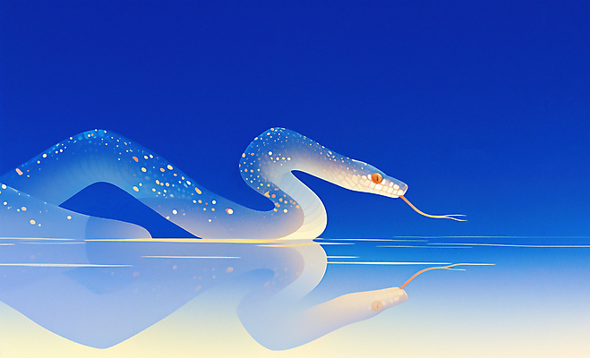 JPG 물결 일러스트 새해 사람없음 파란색 빛 반사 뱀띠 수면 감성 몽환 을사년 국내일러스트 푸른뱀 AI일러스트 AI콘텐츠 컬러 컨셉 물 십이지신 뱀 파일형식 2025년