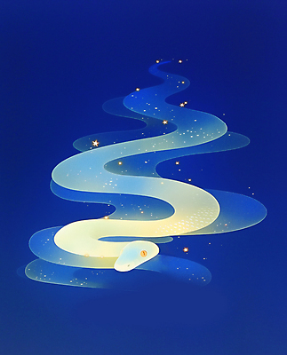 JPG 일러스트 새해 사람없음 파란색 빛 반짝임 뱀띠 감성 몽환 을사년 국내일러스트 푸른뱀 AI일러스트 AI콘텐츠 컬러 컨셉 모션 십이지신 뱀 파일형식 2025년