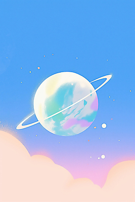 JPG 구름 하늘색 일러스트 사람없음 반짝임 우주 감성 그라데이션 토성 몽환 국내일러스트 AI일러스트 AI콘텐츠 자연요소 컨셉 모션 파란색 행성 파일형식