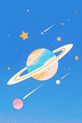 JPG 하늘색 일러스트 사람없음 반짝임 우주 유성 감성 토성 몽환 국내일러스트 AI일러스트 AI콘텐츠 컨셉 모션 파란색 행성 파일형식