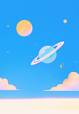 JPG 구름 하늘색 일러스트 사람없음 반짝임 우주 감성 토성 몽환 국내일러스트 AI일러스트 AI콘텐츠 자연요소 컨셉 모션 파란색 행성 파일형식