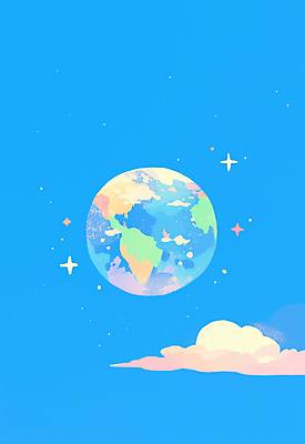 JPG 구름 지구 하늘색 일러스트 사람없음 반짝임 우주 행성 감성 몽환 국내일러스트 AI일러스트 AI콘텐츠 자연요소 컨셉 모션 파란색 파일형식