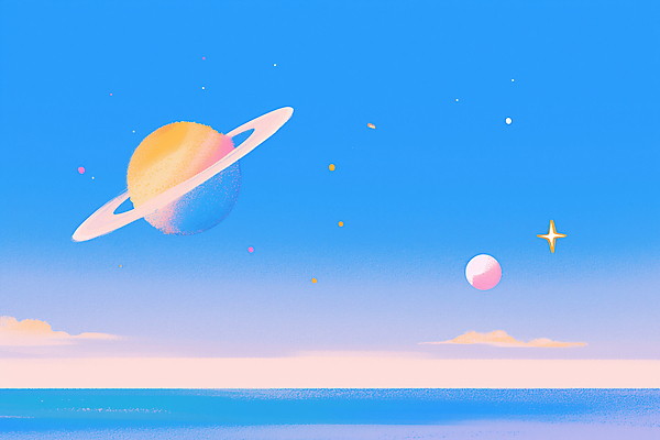 JPG 구름 하늘색 일러스트 사람없음 반짝임 우주 감성 토성 몽환 국내일러스트 AI일러스트 AI콘텐츠 자연요소 컨셉 모션 파란색 행성 파일형식