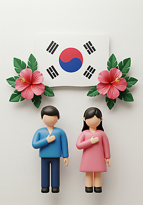 JPG 전신 편집이미지 여자 남자 잎 한국 성인 두명 3D 태극기 삼일절 무궁화 광복절 국기에대한경례 독립기념일 성인만 편집3D AI컴퓨터그래픽 AI콘텐츠 식물 기념일 꽃 아시아 사람 공휴일 국기 국경일 디지털합성 경례 독립 파일형식