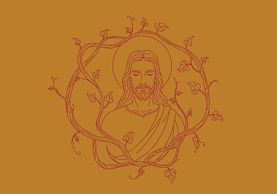 남자 일러스트 나뭇잎 한명 상반신 성인 갈색 눈감음 예수 라인아트 포도나무 성인남자한명만 국내일러스트 AI파일 1 선 컬러 잎 모션 사람 신_종교 과일나무 남자한명만 성인남자만 파일형식 벡터