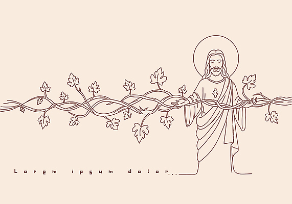 전신 남자 일러스트 나뭇잎 한명 성인 손들기 눈감음 예수 라인아트 포도나무 베이지색 성인남자한명만 국내일러스트 AI파일 1 선 컬러 잎 모션 사람 신_종교 과일나무 남자한명만 성인남자만 파일형식 벡터