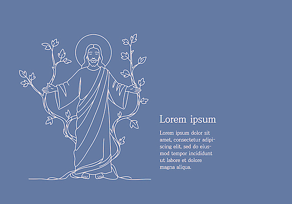전신 남자 일러스트 나뭇잎 한명 성인 파란색 손들기 눈감음 예수 라인아트 포도나무 성인남자한명만 국내일러스트 AI파일 1 선 컬러 잎 모션 사람 신_종교 과일나무 남자한명만 성인남자만 파일형식 벡터