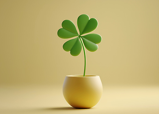 JPG 편집이미지 화분 사람없음 3D 행운 네잎클로버 베이지색 편집3D AI컴퓨터그래픽 AI콘텐츠 식물 컬러 컨셉 클로버 디지털합성 파일형식