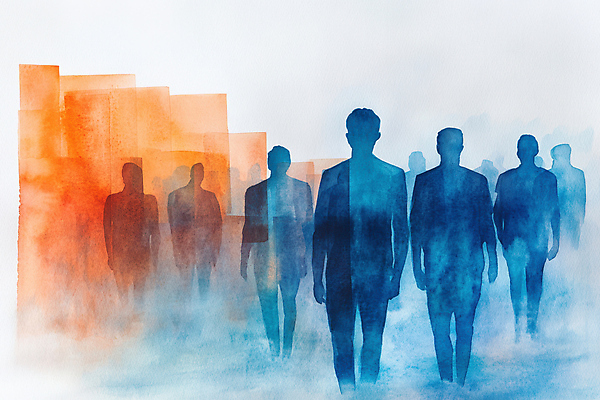 JPG 편집이미지 여자 남자 실루엣 수채화 여러명 성인 파란색 걷기 주황색 안개 사회 번짐 현재 성인만 이미지편집 편집실사 AI컴퓨터그래픽 AI콘텐츠 컬러 다수 컨셉 모션 날씨 촬영기법 사람 CG 공동체 파일형식 효과