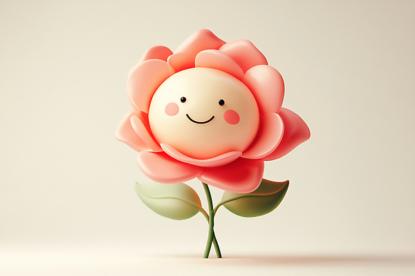 JPG 편집이미지 잎 3D캐릭터 미소 사람없음 장미 3D 귀여움 베이지색 편집3D AI컴퓨터그래픽 AI콘텐츠 식물 캐릭터 꽃 컬러 컨셉 표정 디지털합성 파일형식